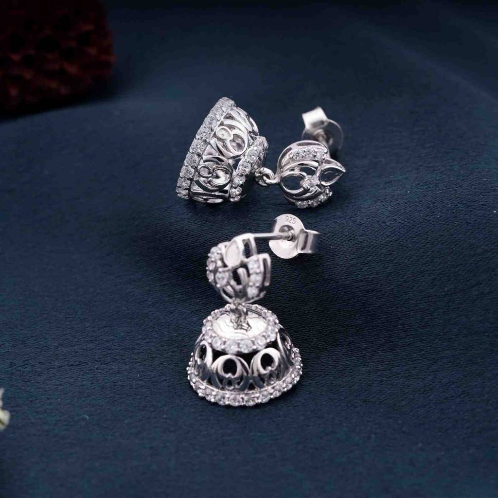 Silver Jhumka Diamond Earrings For Women : ZLE-1013