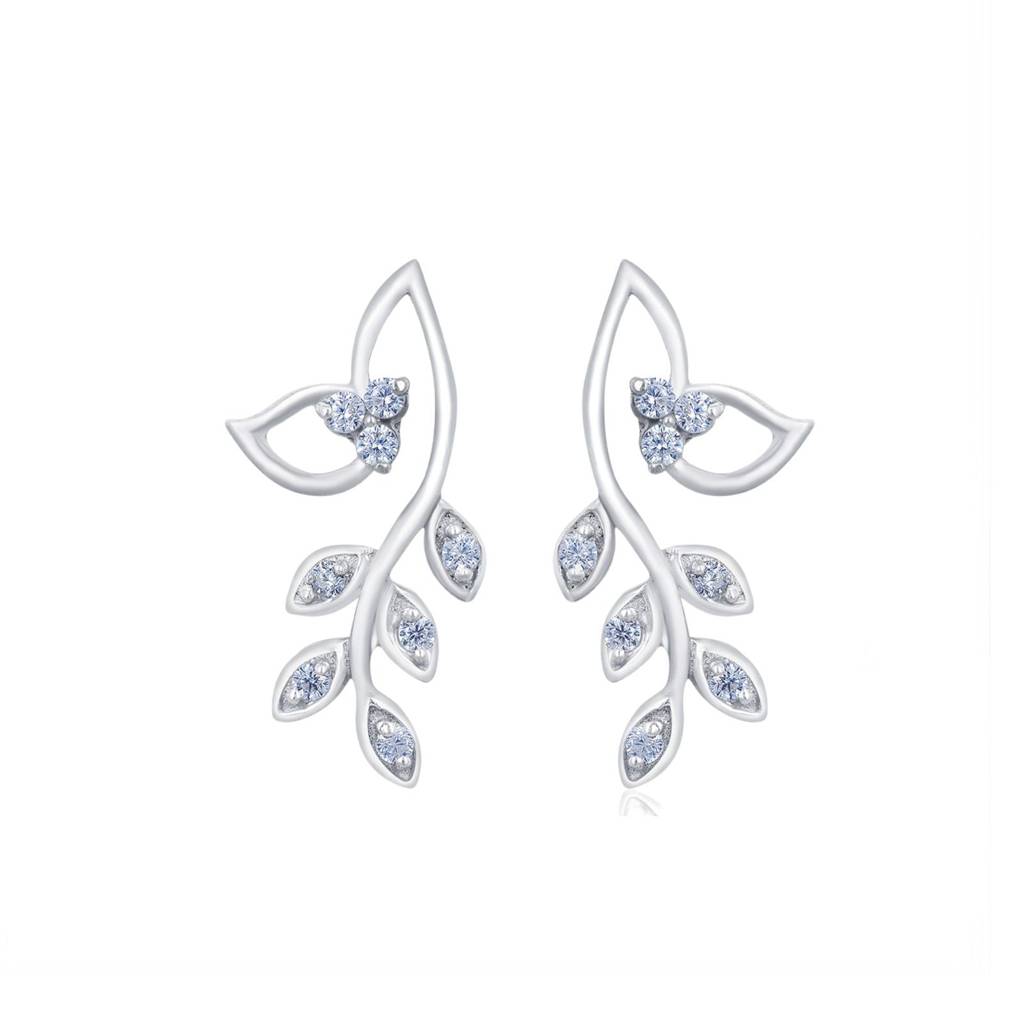 Silver Lush Leaf Stud Earrings : ZLE-1015