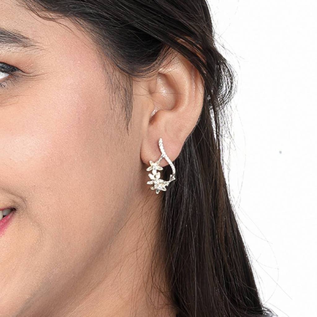Silver Star Floral Drop Earrings : ZLE-1016