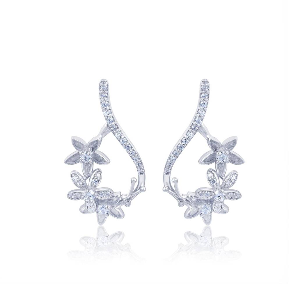 Silver Star Floral Drop Earrings : ZLE-1016