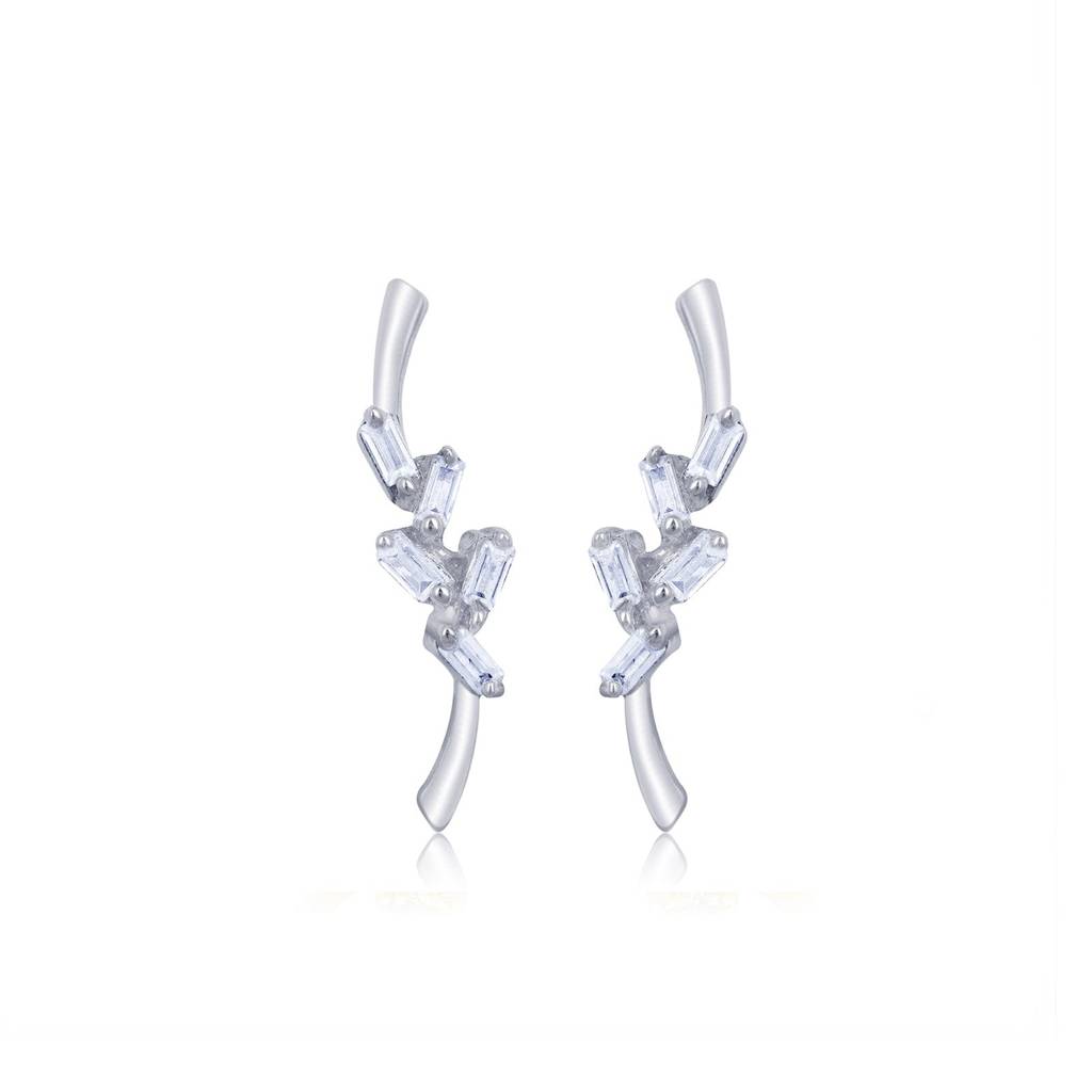 Silver Zircon Bold Baguette Stud Earrings : ZLE-1019