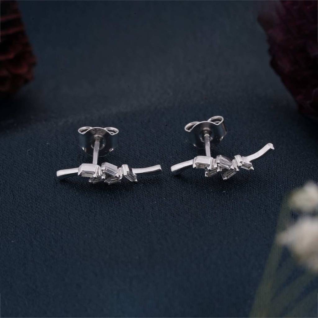 Silver Zircon Bold Baguette Stud Earrings : ZLE-1019