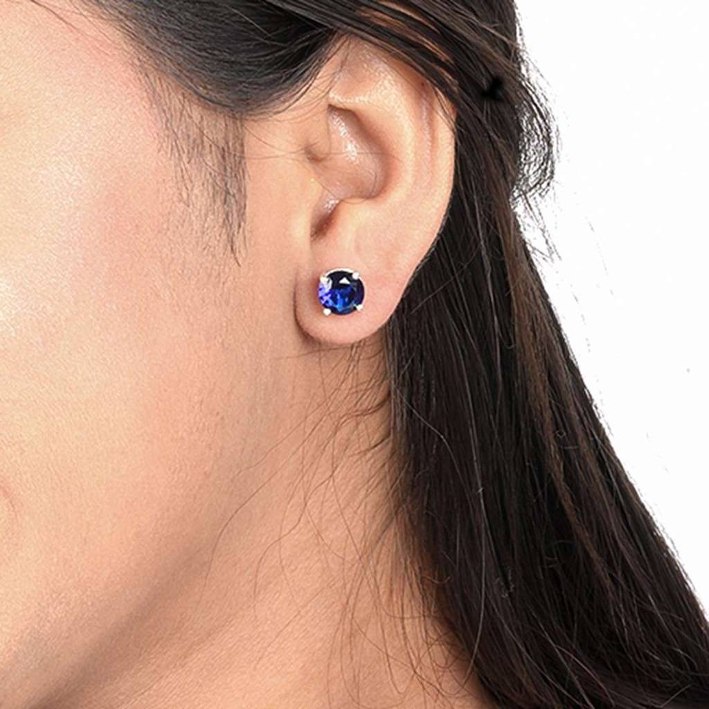 Silver Royal Blue Bloom Studs : ZLE-1020