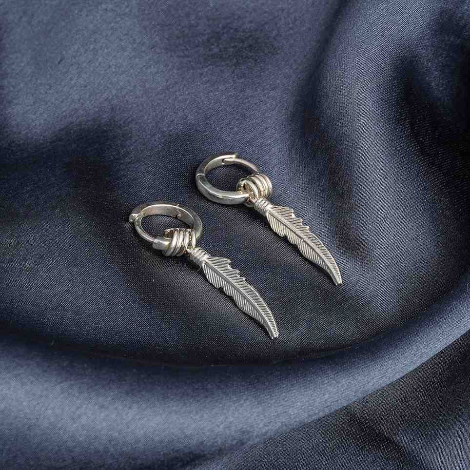 Silver Mini Feather Men'S Earrings : ZLE-1023