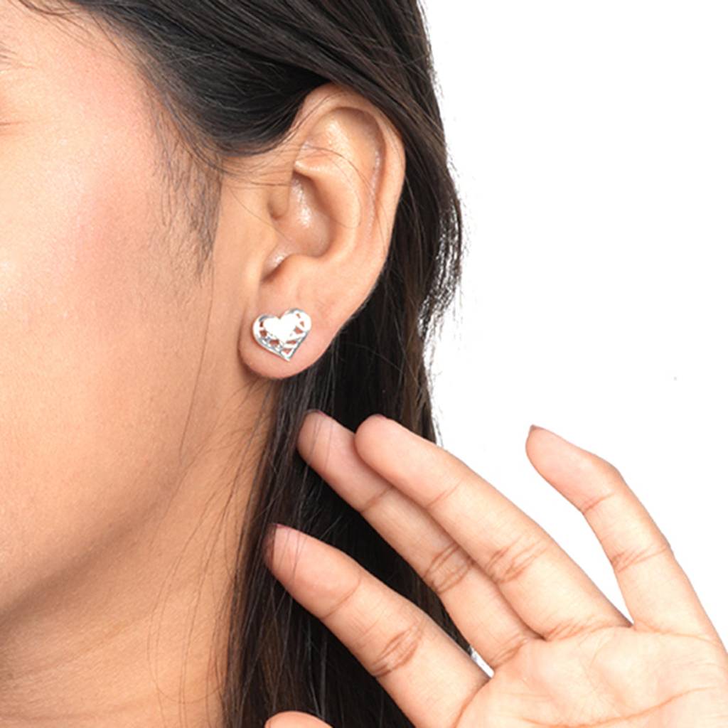 Silver Zircon Small Heart Stud Earrings : ZLE-1029