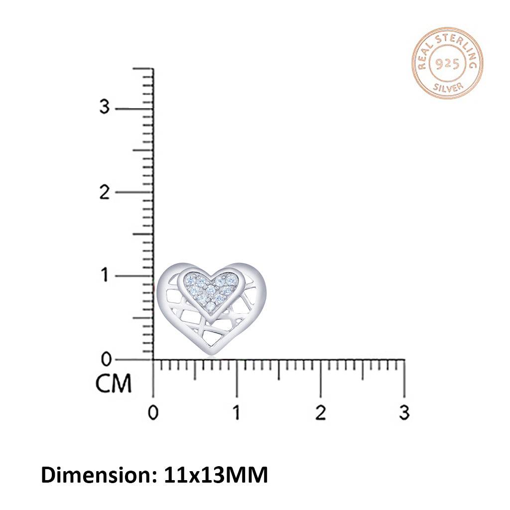 Silver Zircon Small Heart Stud Earrings : ZLE-1029