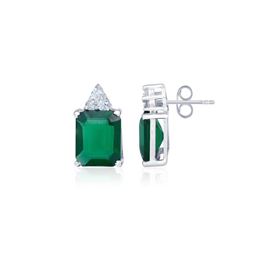 Silver Forest Green Shining Studs Earrings : ZLE-1030