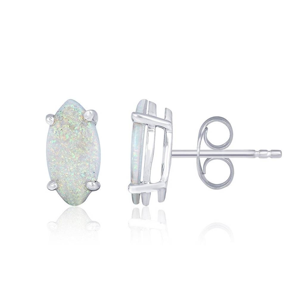Silver Turtle Style Opal Stud Earrings : ZLE-1031