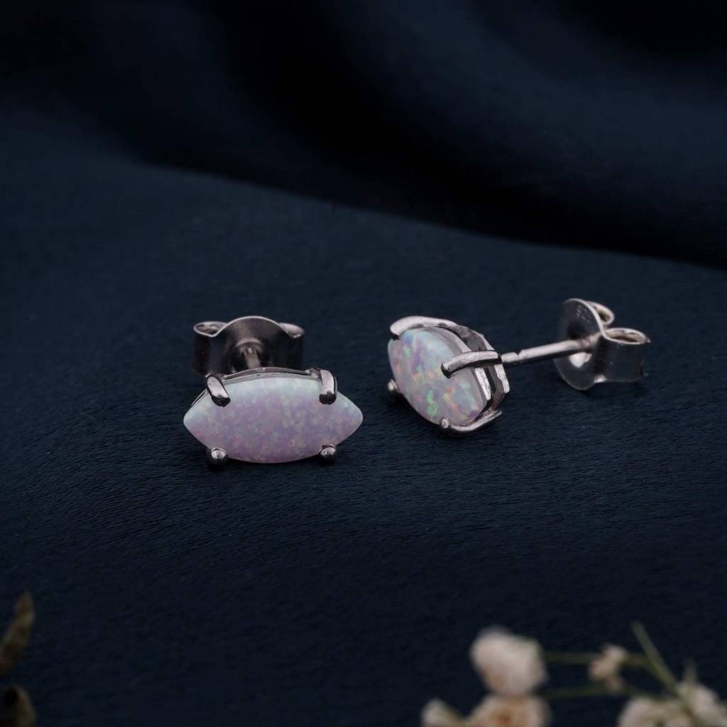 Silver Turtle Style Opal Stud Earrings : ZLE-1031