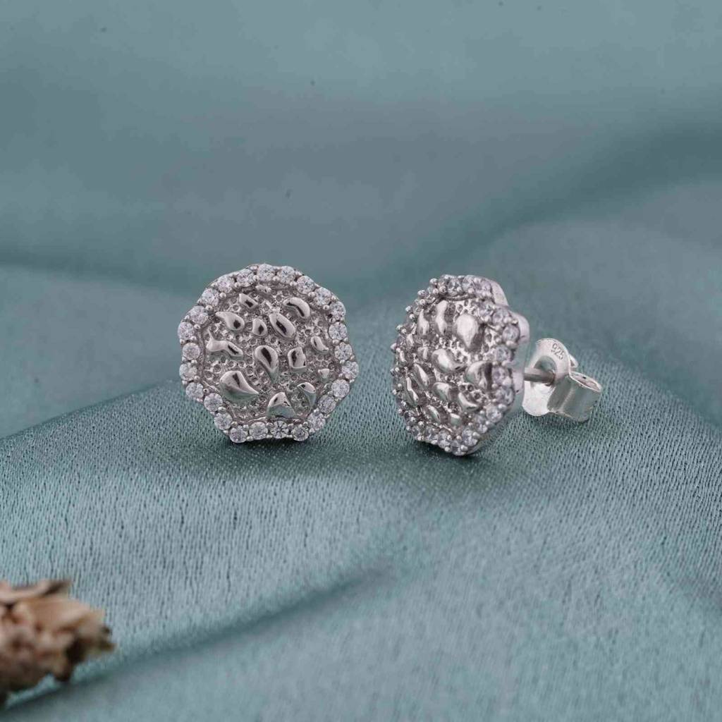 Silver Unisex Nuggets Stud Earrings : ZLE-1032