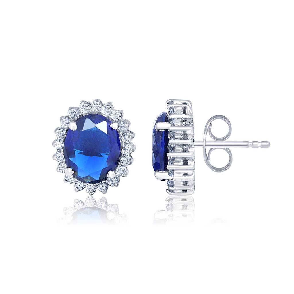 Silver Royal Blue Halo Studs For Girls : ZLE-1034