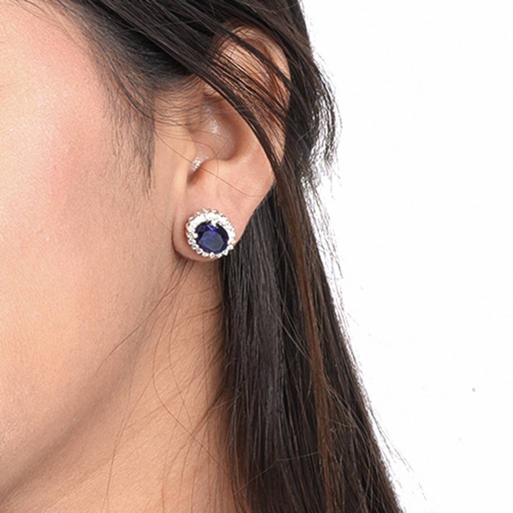 Silver Royal Blue Halo Studs For Girls : ZLE-1034