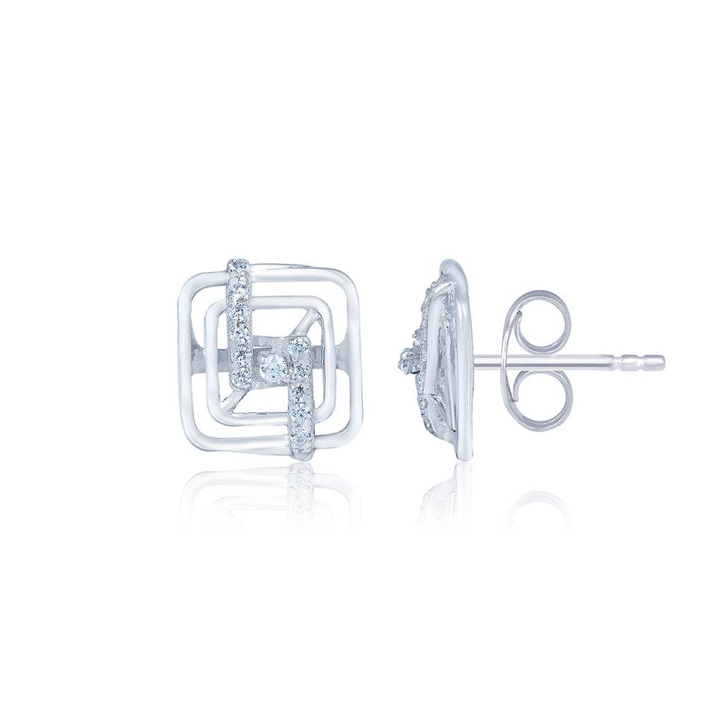 Silver Square Kaya Studs : ZLE-1038