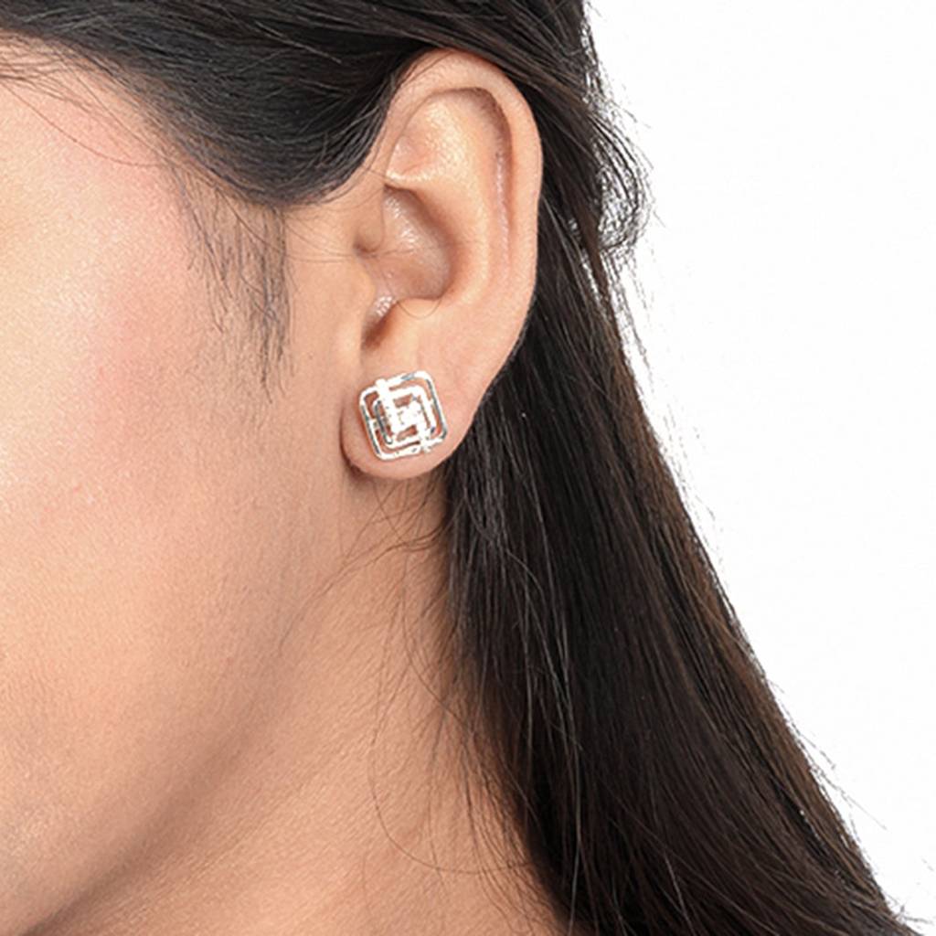 Silver Square Kaya Studs : ZLE-1038