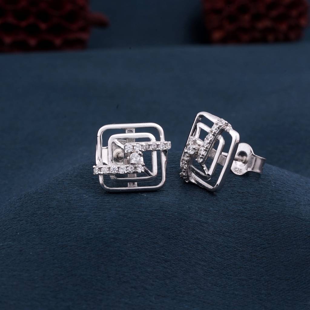 Silver Square Kaya Studs : ZLE-1038