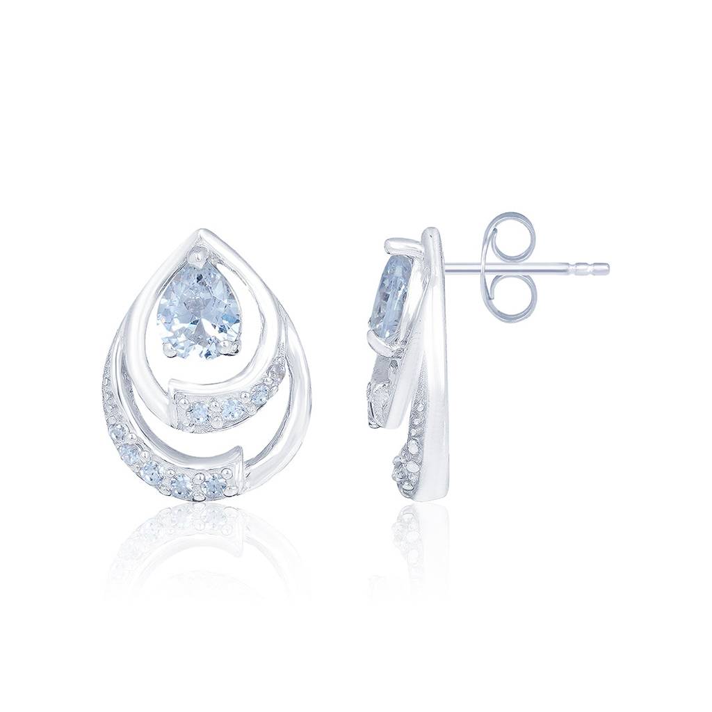 Silver Blossom Sparkly Stud Earrings : ZLE-1042