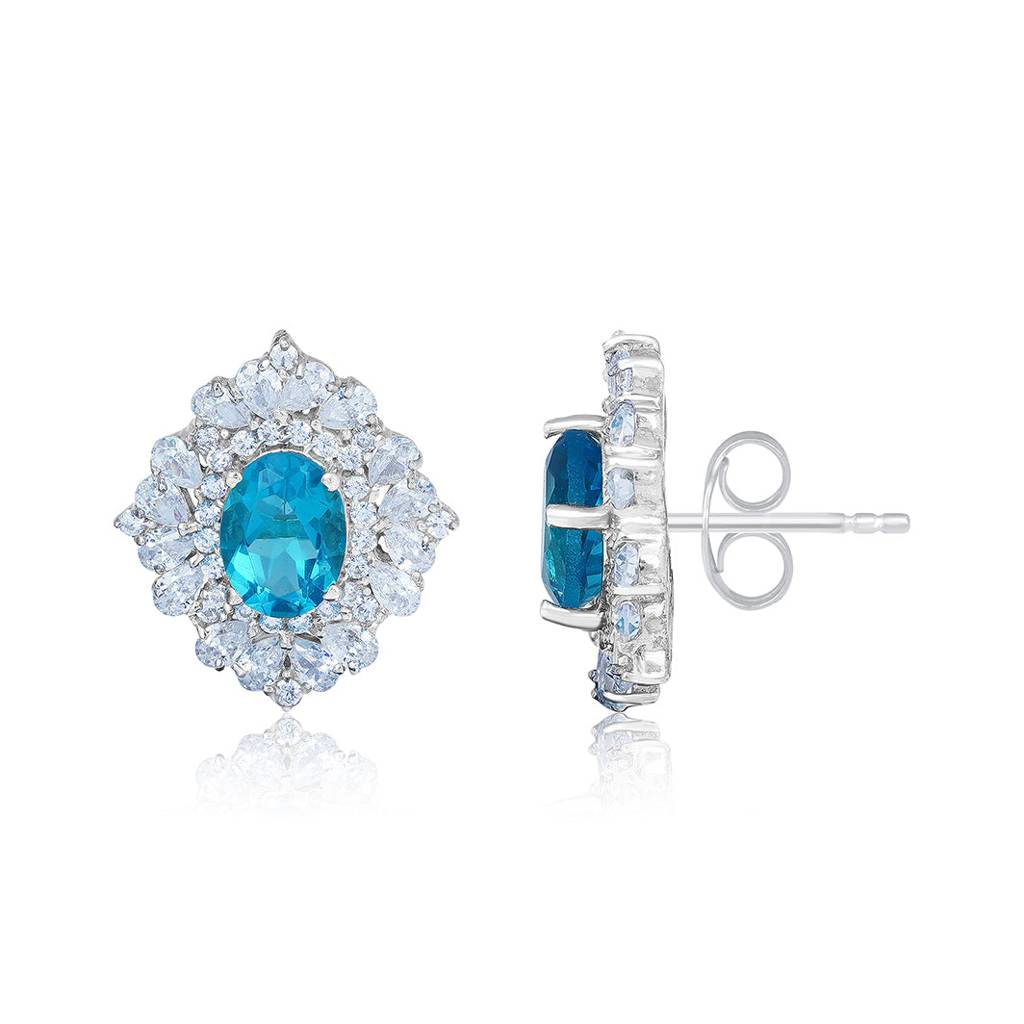 Silver Topaz Flower Stud Earrings : ZLE-1043