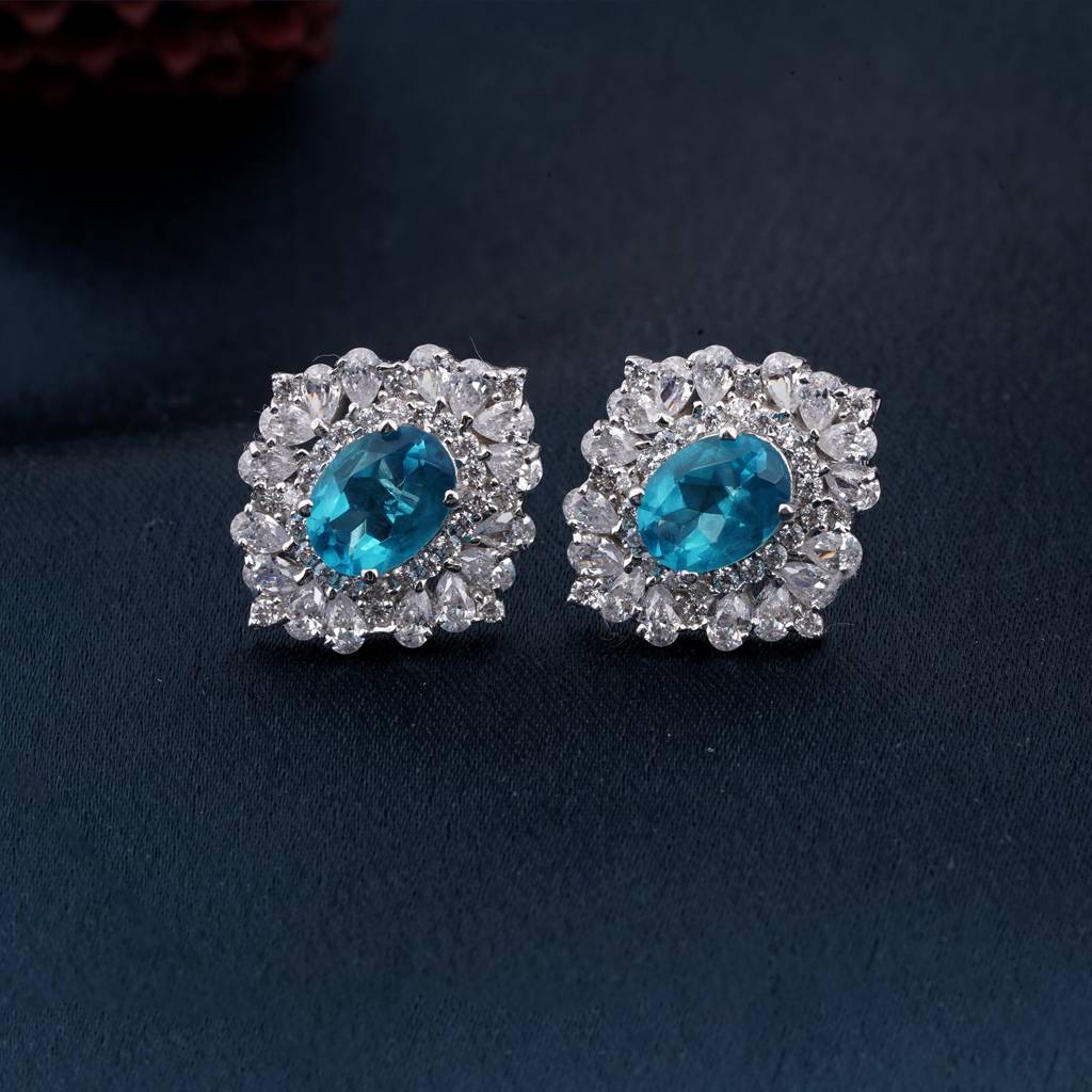 Silver Topaz Flower Stud Earrings : ZLE-1043