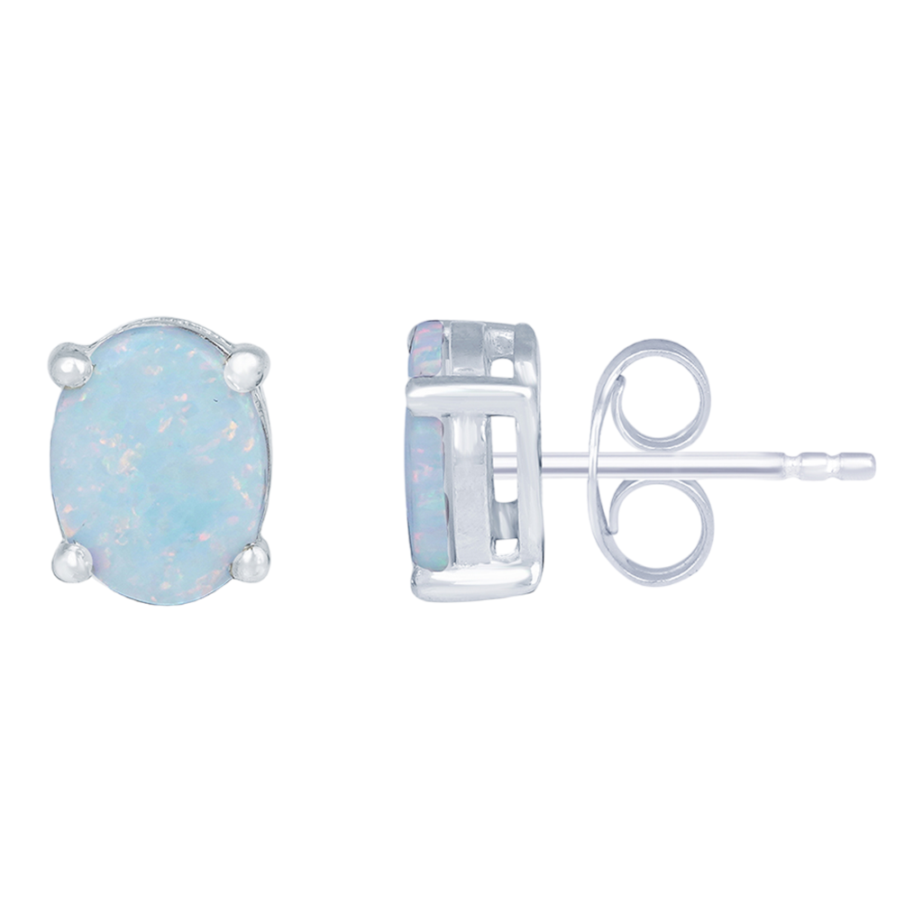Silver Shiny Opal Stud Earrings : ZLE-1045