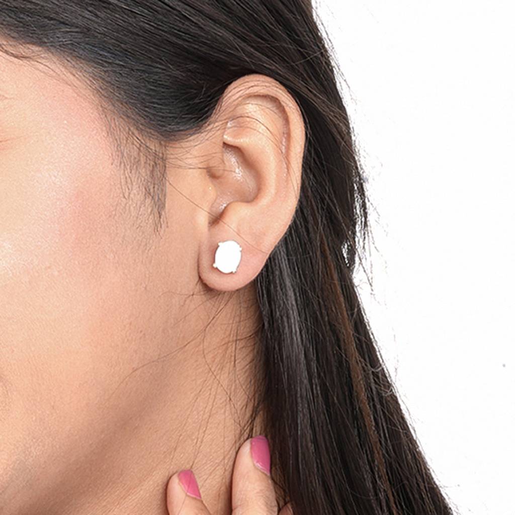 Silver Shiny Opal Stud Earrings : ZLE-1045