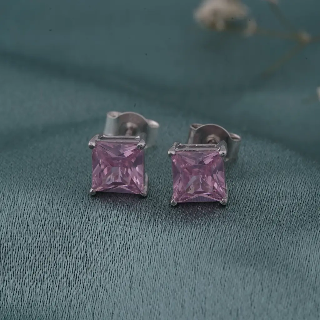 Silver Sapphire Charm Solitaire Studs : ZLE-1046