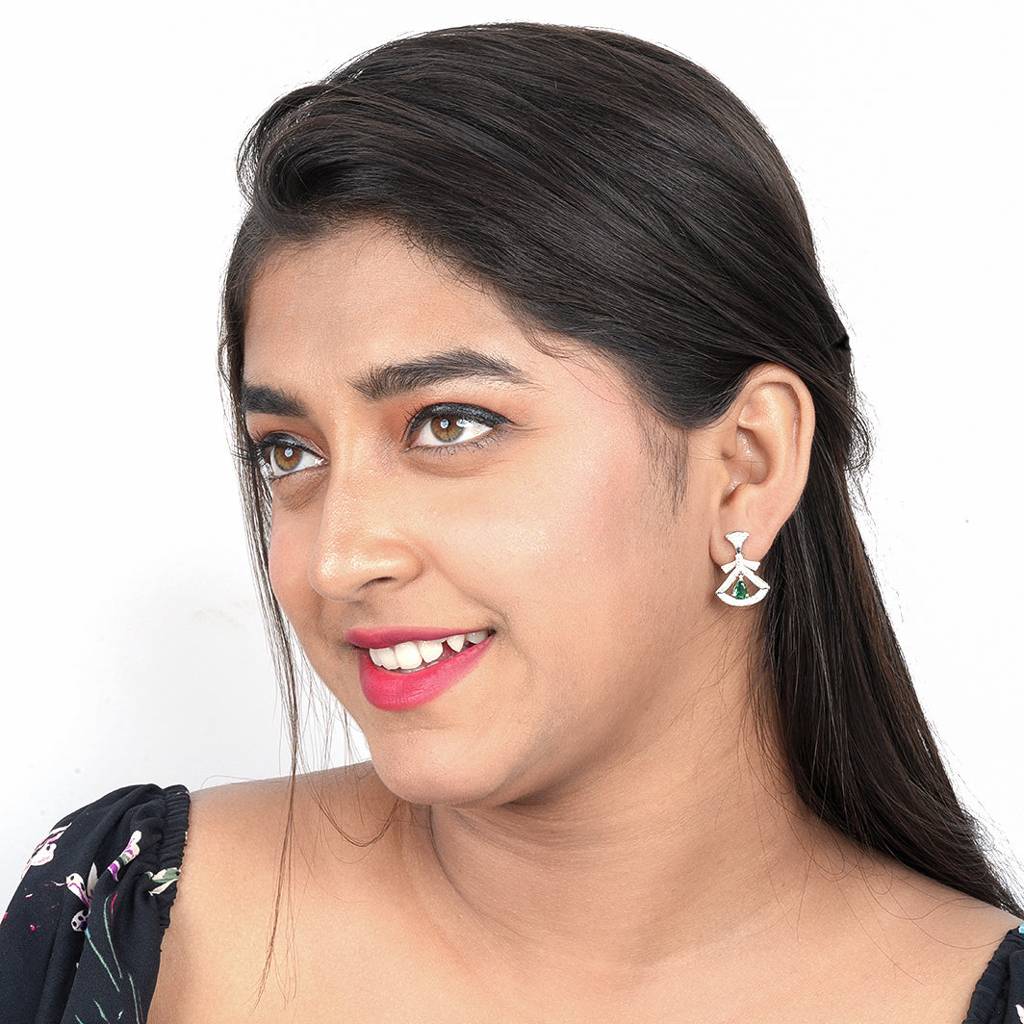 Silver & Green Hamsa Eye Earrings : ZLE-1048