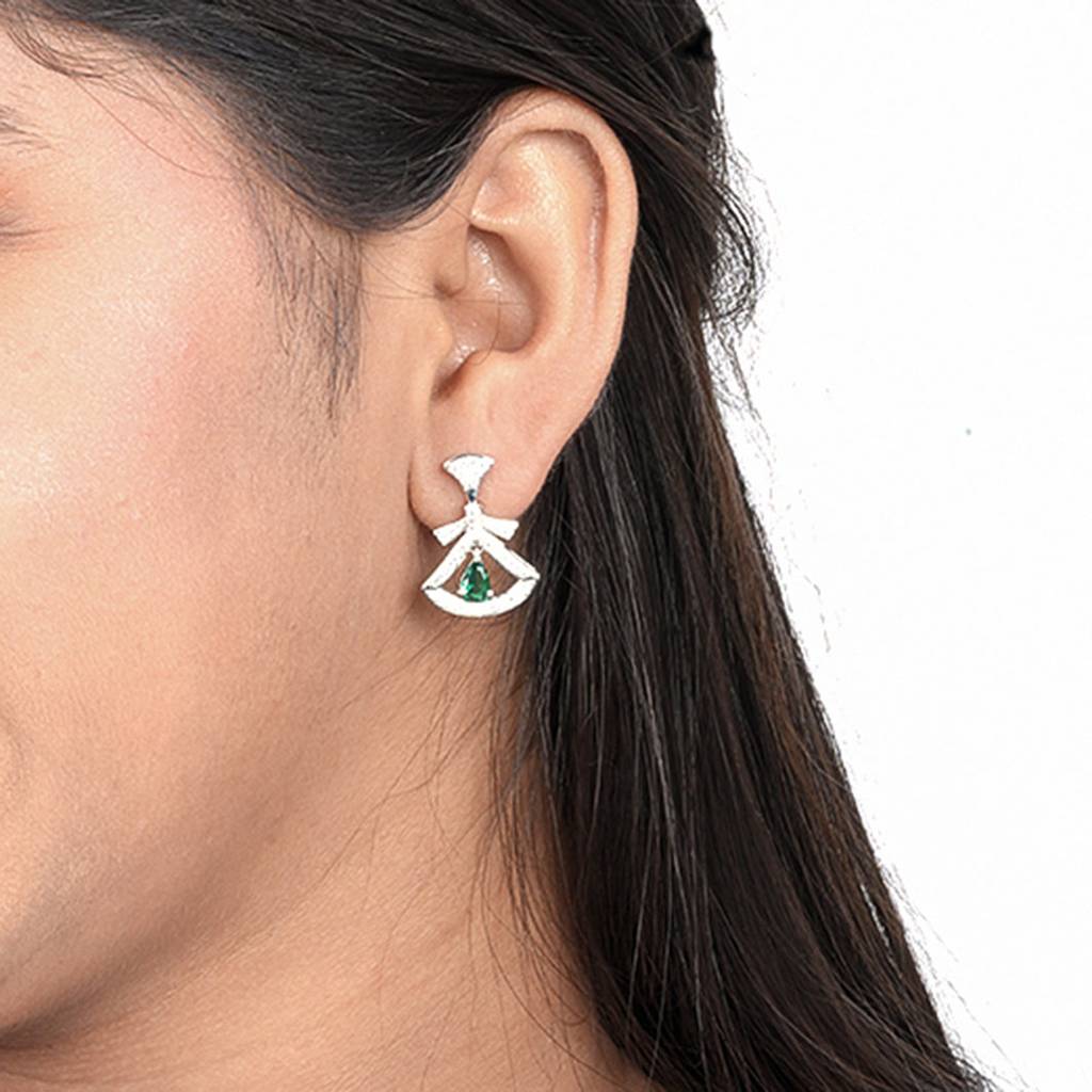 Silver & Green Hamsa Eye Earrings : ZLE-1048