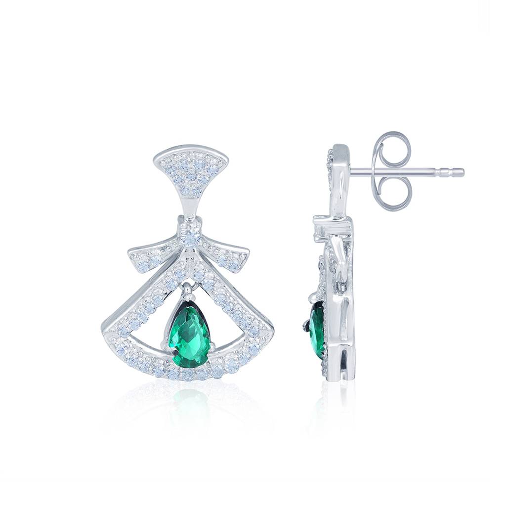 Silver & Green Hamsa Eye Earrings : ZLE-1048