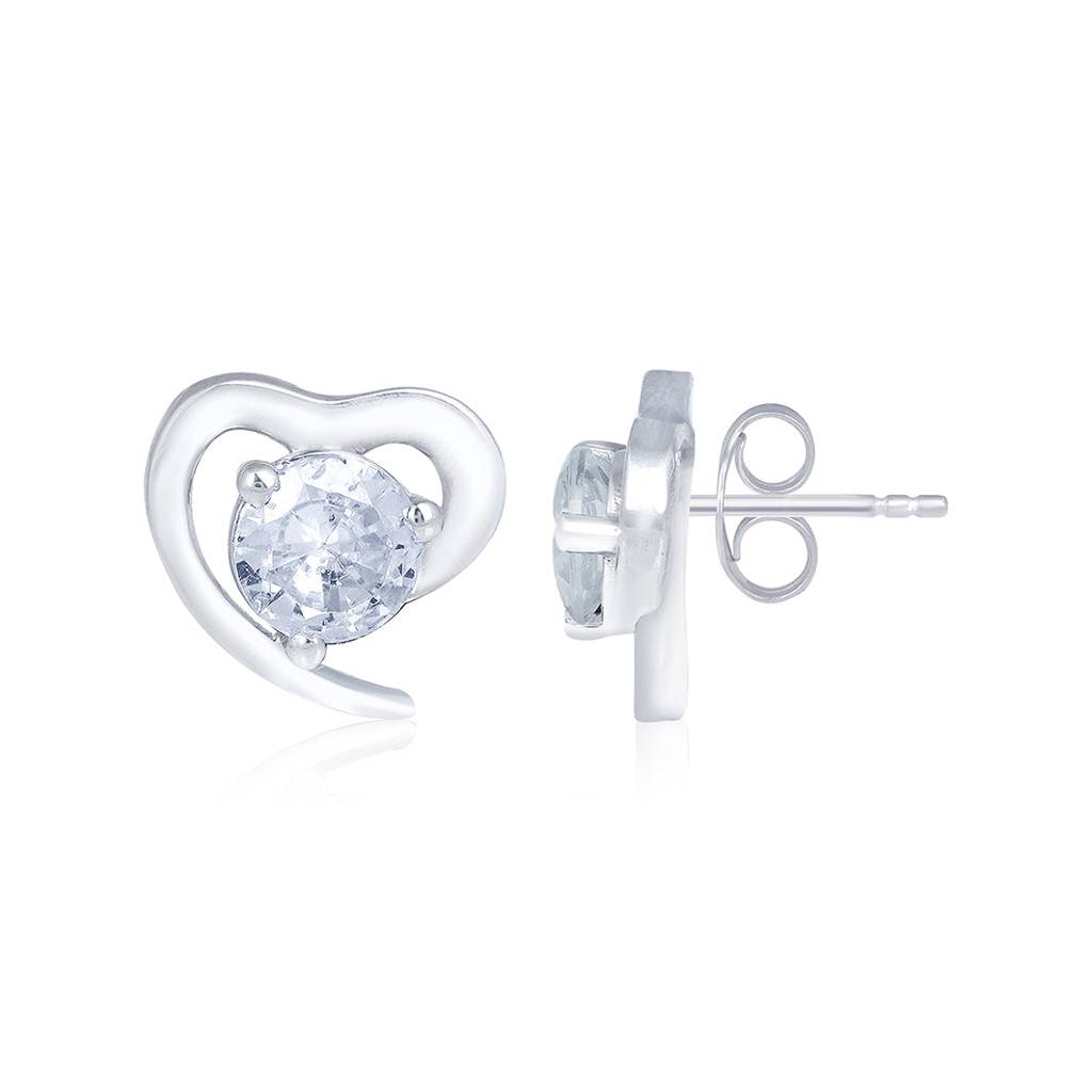 Silver Zircon Small Heart Studs : ZLE-1050