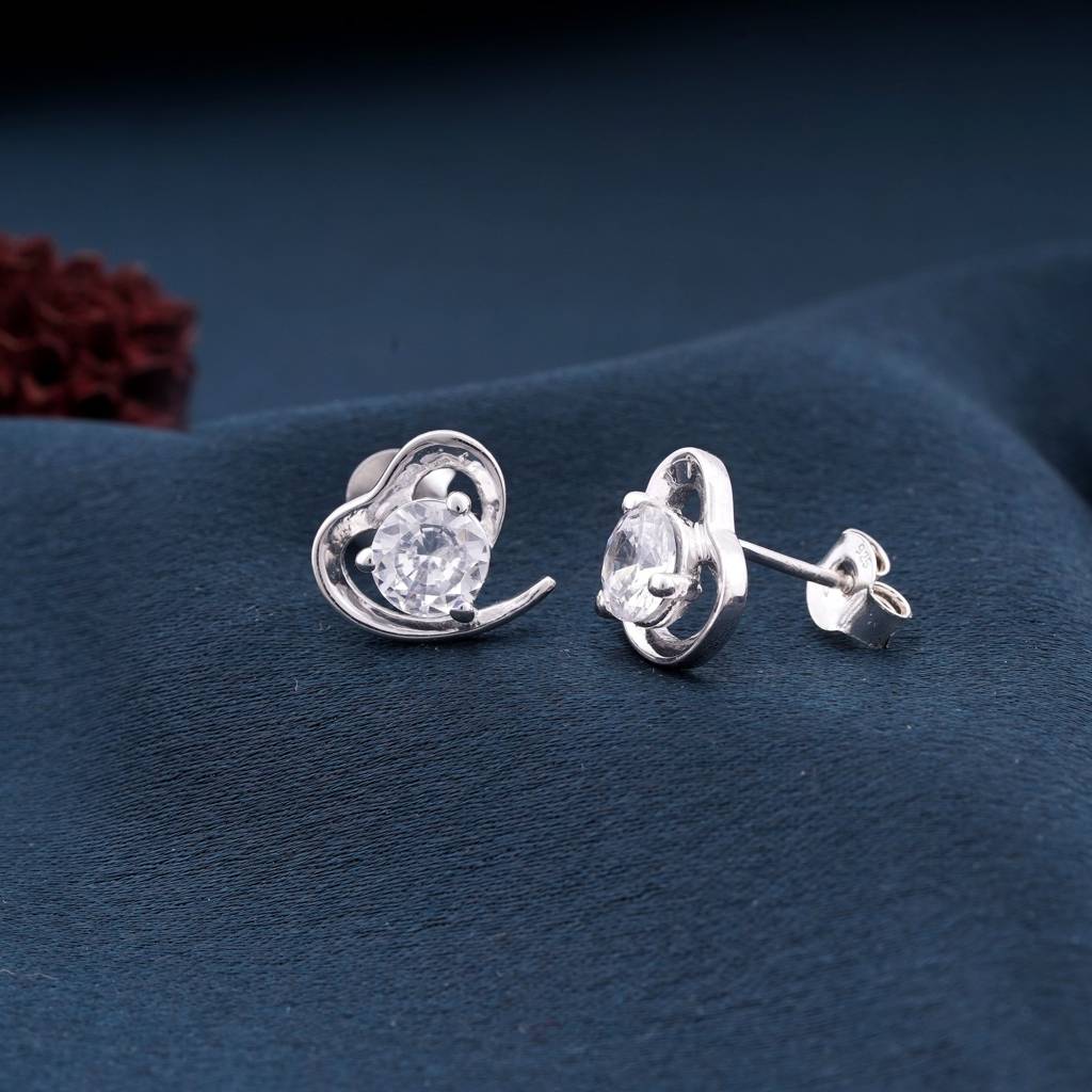 Silver Zircon Small Heart Studs : ZLE-1050