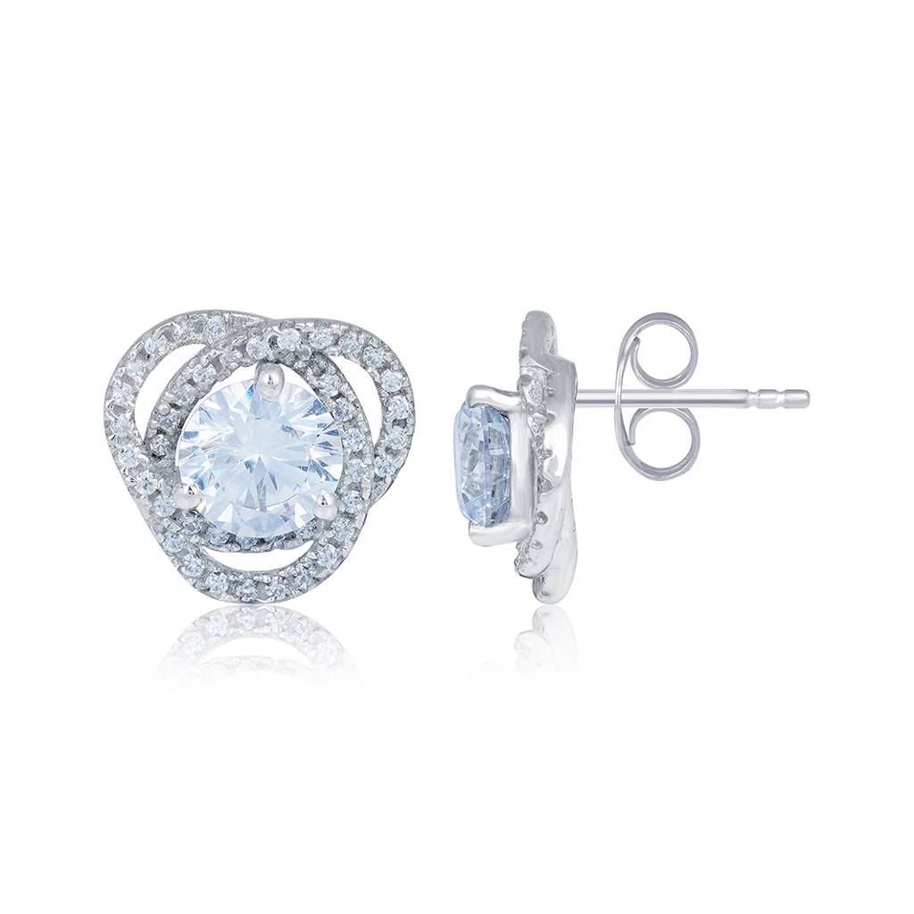 Silver Zircon Studded Elegant Stud Earrings : ZLE-1051