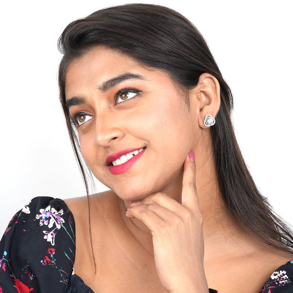 Silver Zircon Studded Elegant Stud Earrings : ZLE-1051
