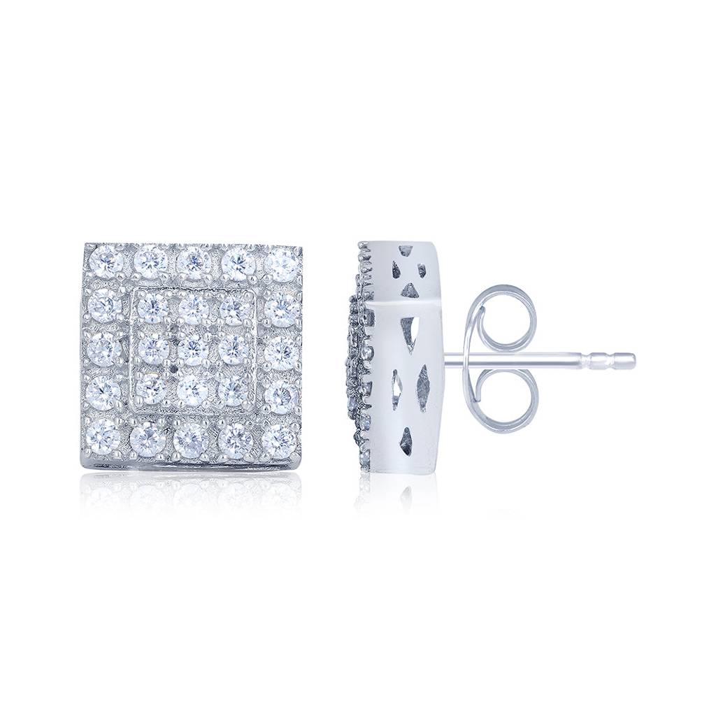 Silver Zircon Unisex Square Studs : ZLE-1052