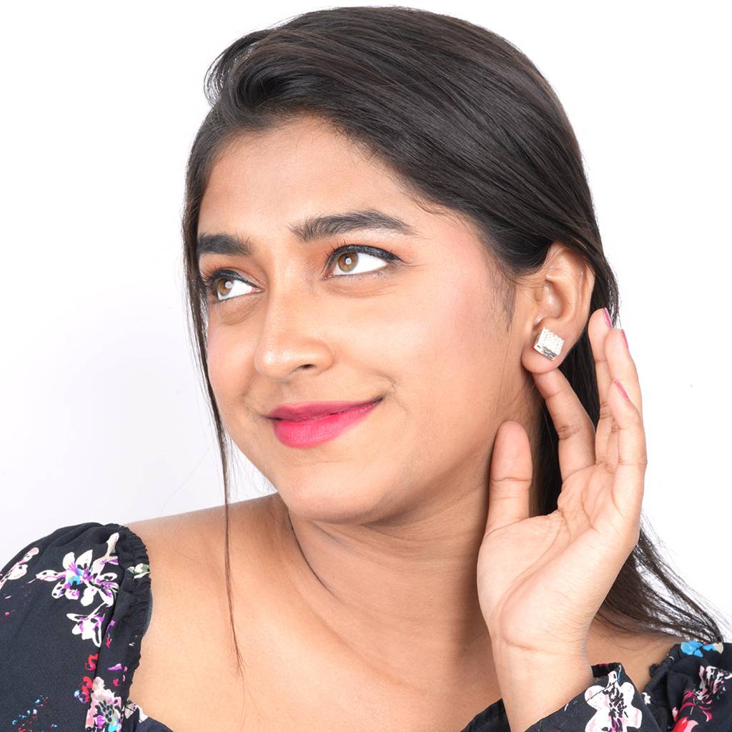 Silver Zircon Unisex Square Studs : ZLE-1052