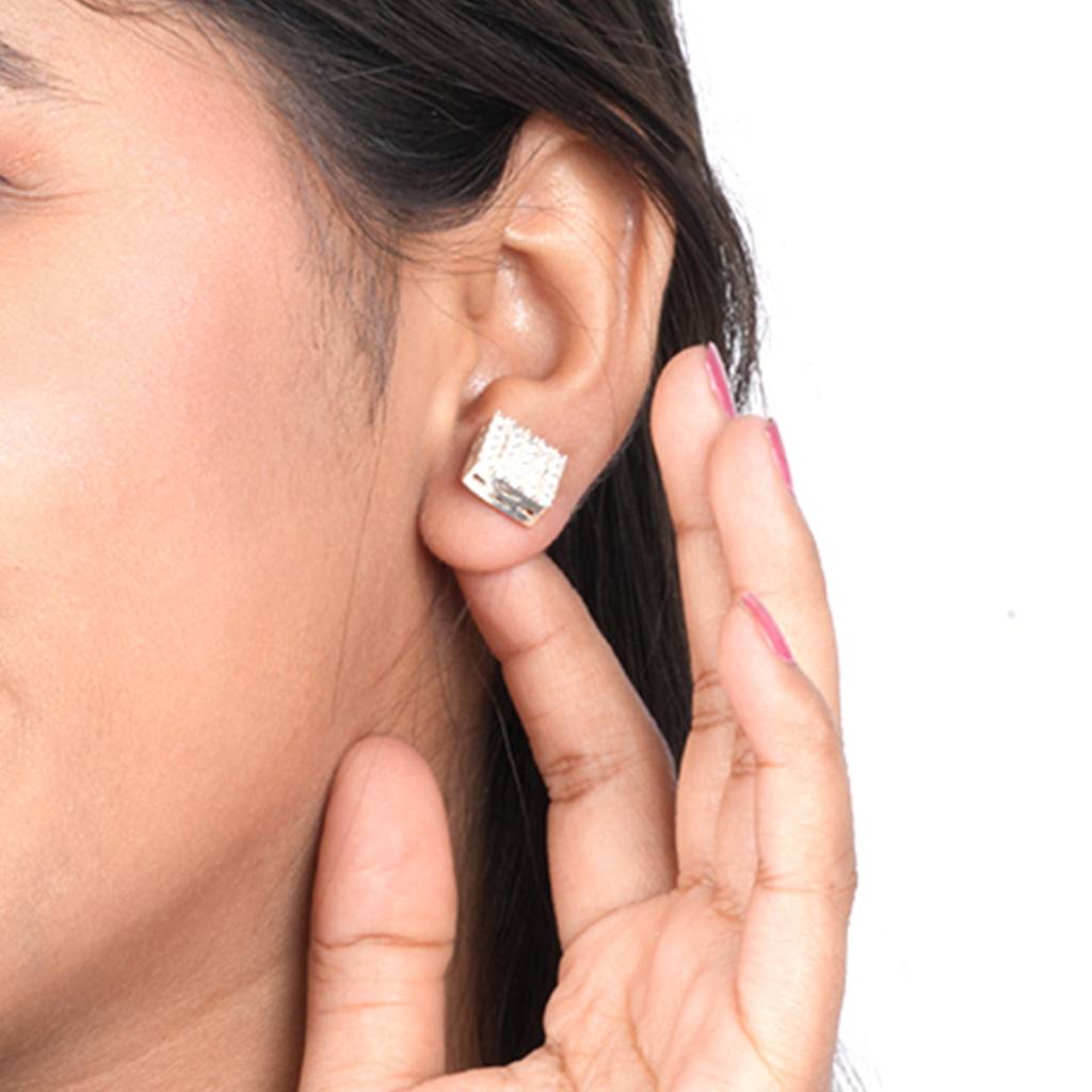 Silver Zircon Unisex Square Studs : ZLE-1052