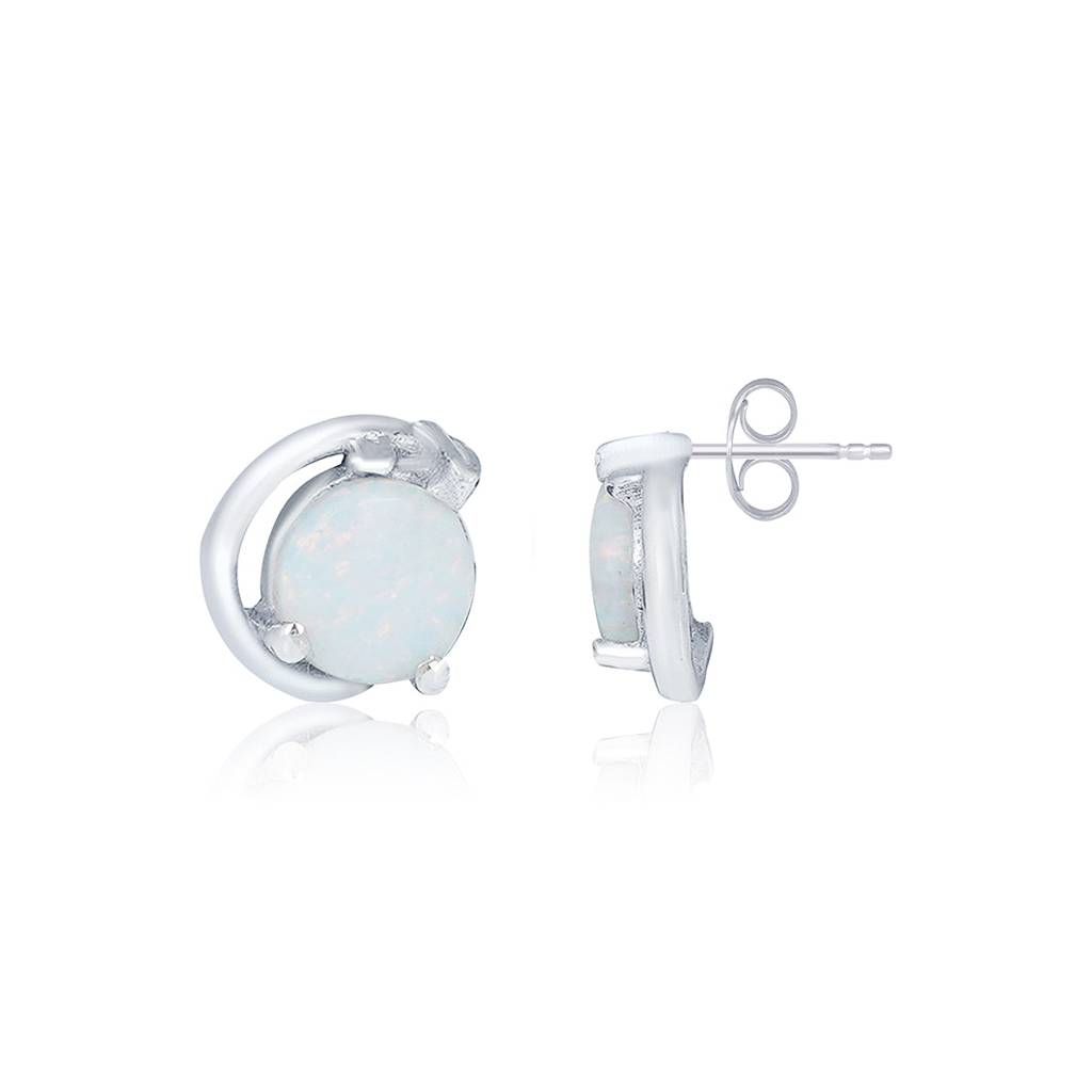 Silver Classy Solitaire Opal Studs : ZLE-1053