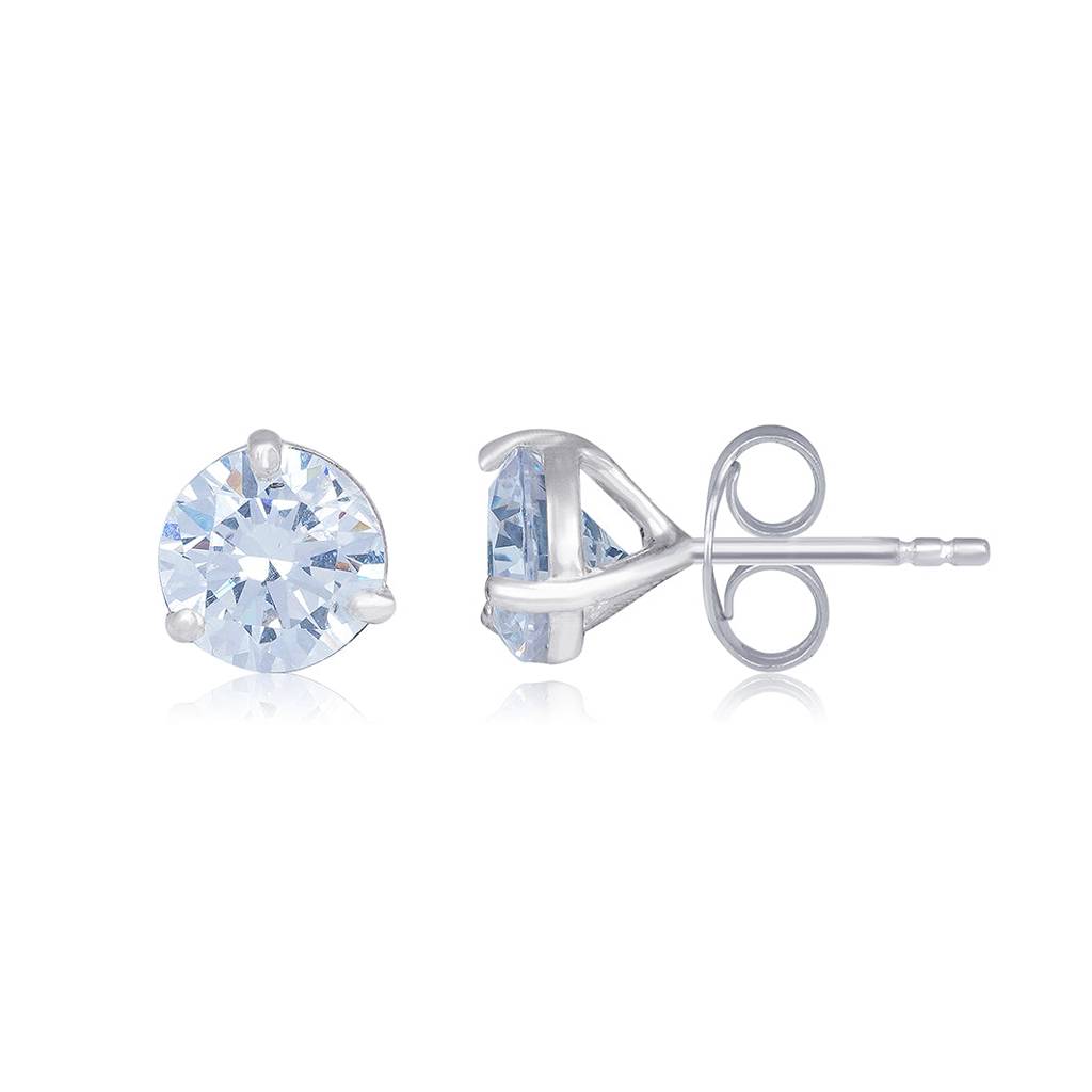 Silver Zircon Solitaire Dainty Studs : ZLE-1056