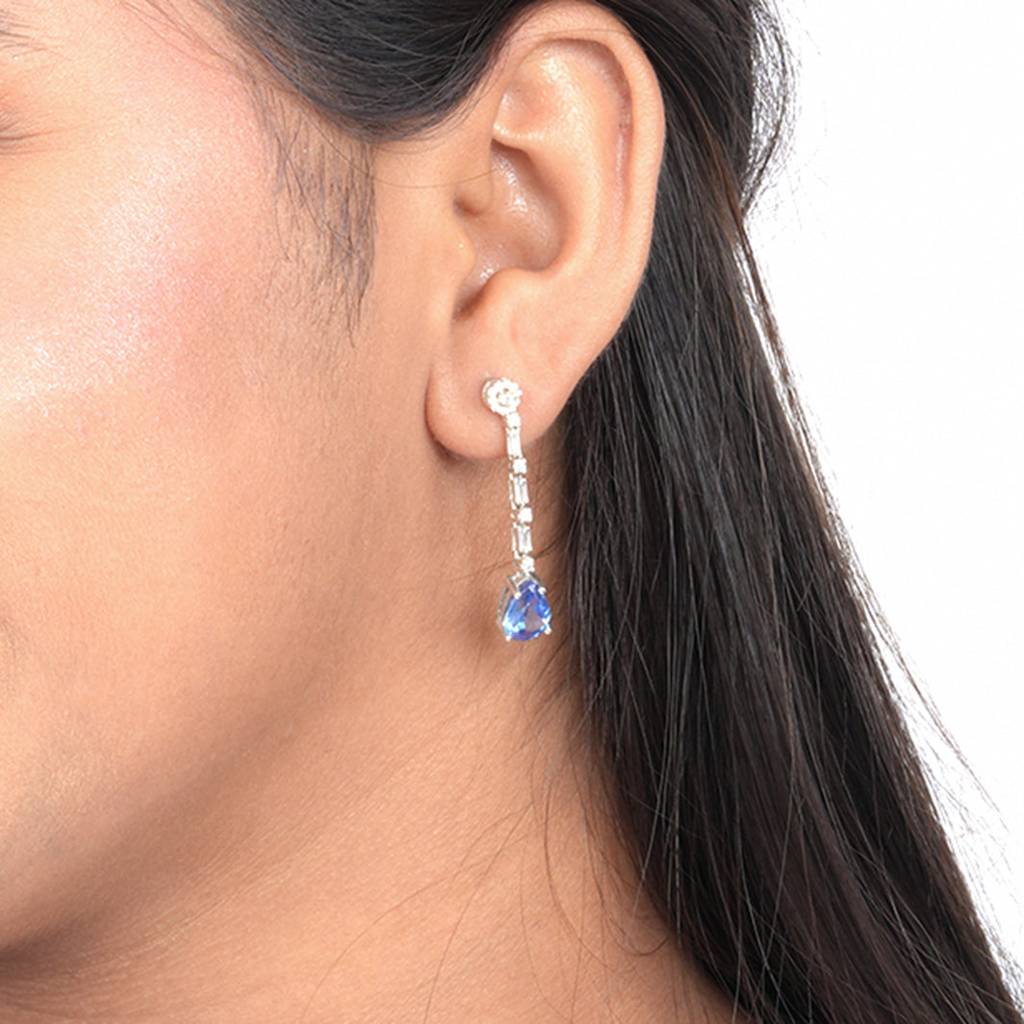 Silver Blue Sapphire Drop Dangle Earring : ZLE-1057