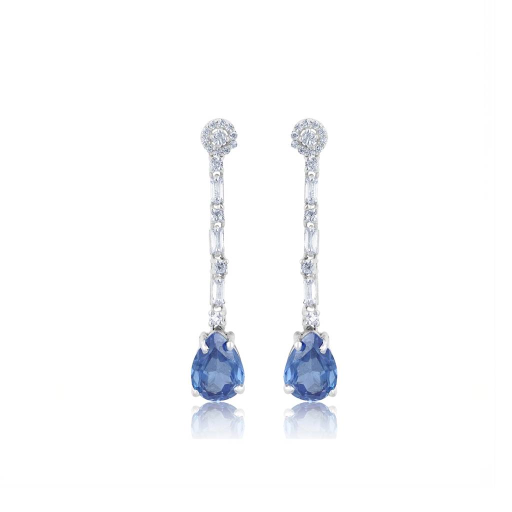 Silver Blue Sapphire Drop Dangle Earring : ZLE-1057