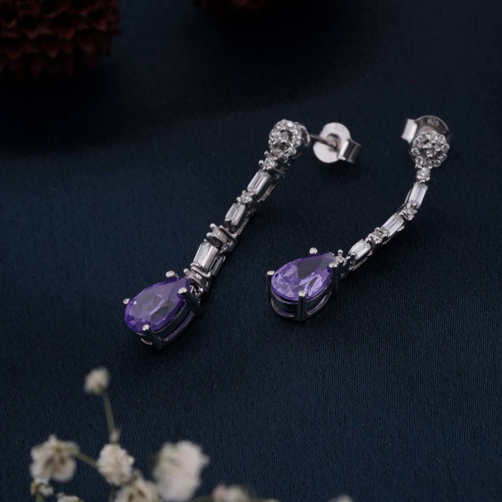 Silver Blue Sapphire Drop Dangle Earring : ZLE-1057