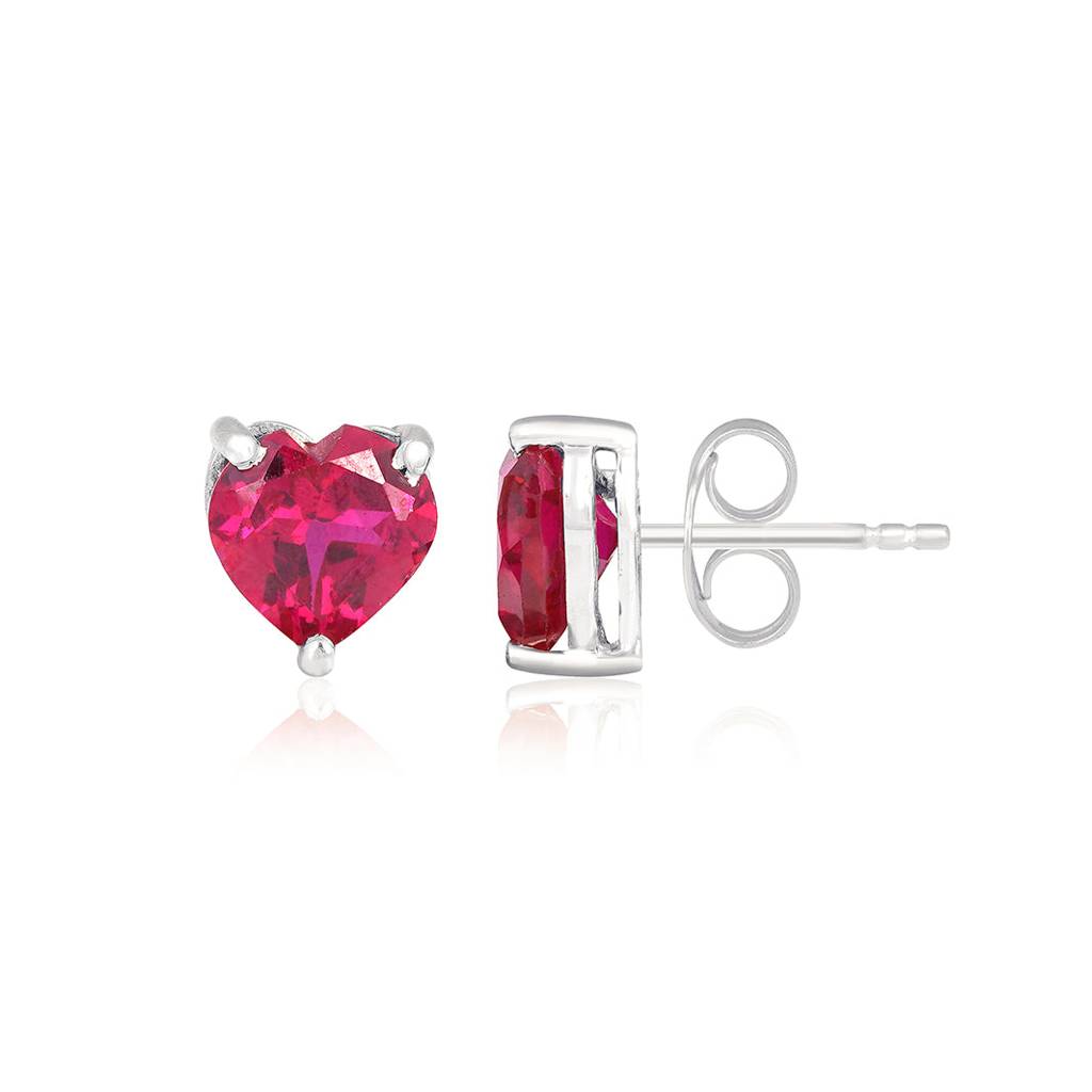 Silver Heart Red Ruby Stud Earring : ZLE-1058