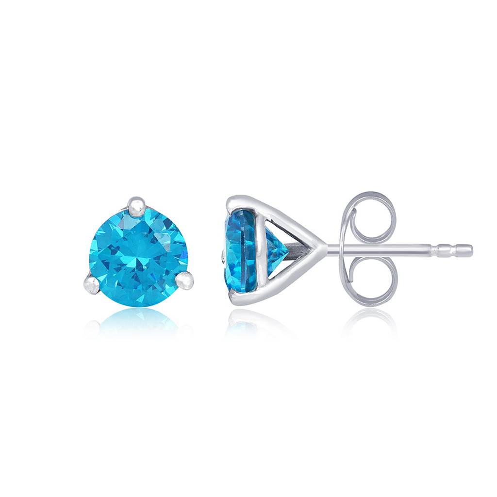 Silver Blue Topaz Push Back Stud Earrings : ZLE-1059