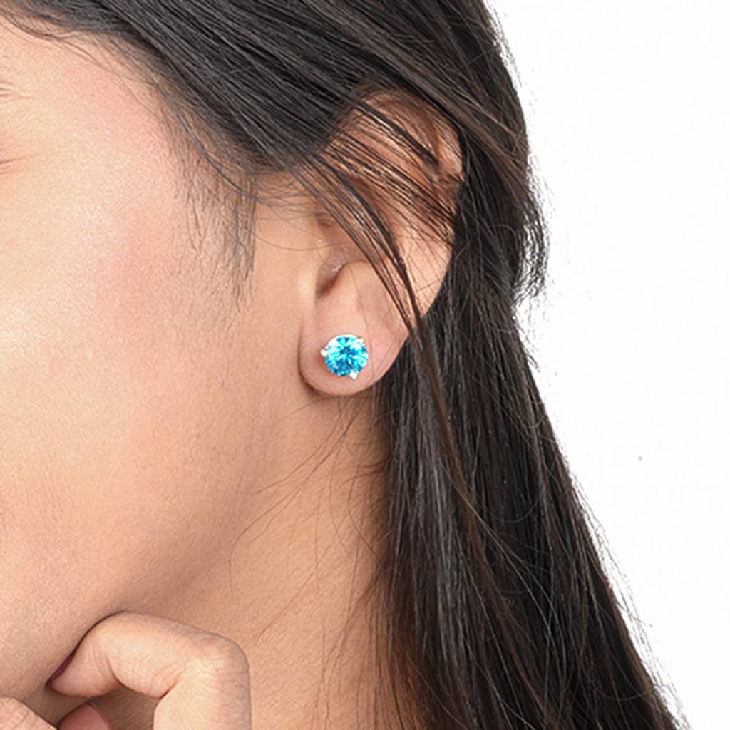 Silver Blue Topaz Push Back Stud Earrings : ZLE-1059