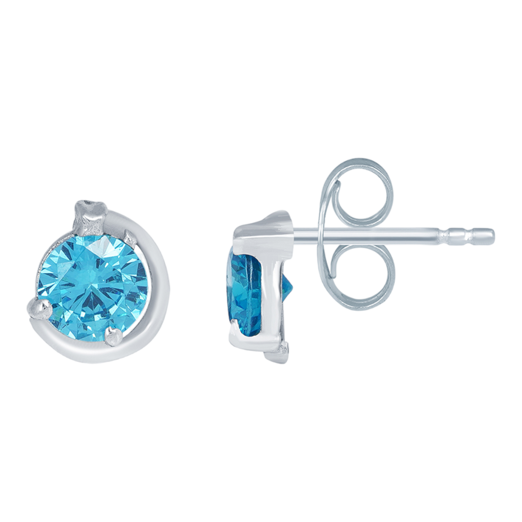 Silver Round Blue Topaz Stud Earring : ZLE-1060