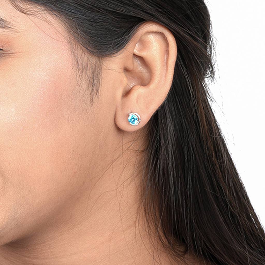 Silver Round Blue Topaz Stud Earring : ZLE-1060