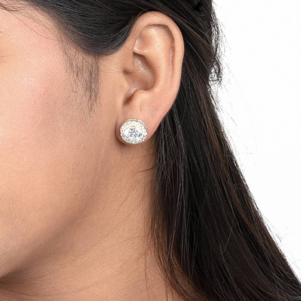 Sterling Silver Halo Stud Earrings : ZLE-1063