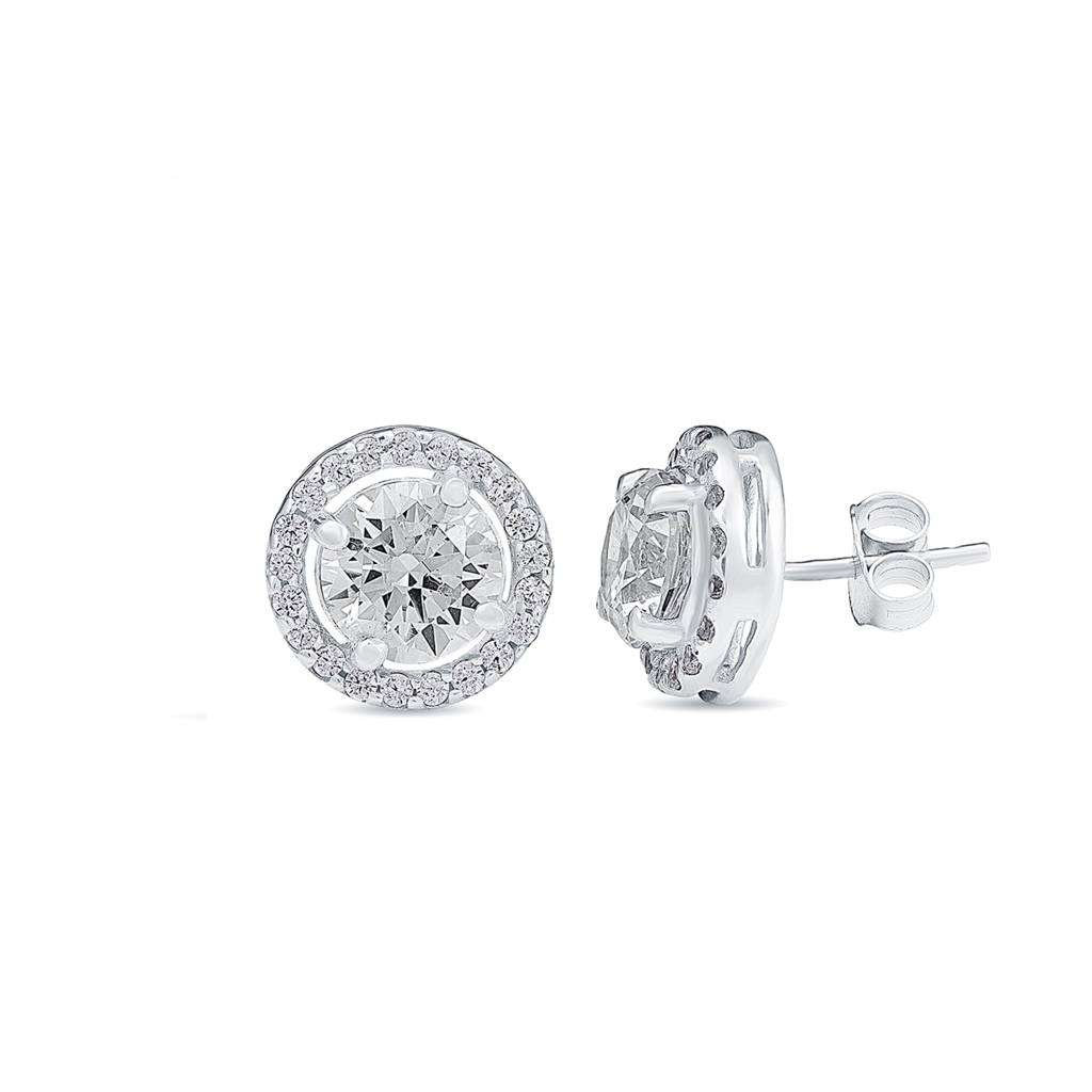 Sterling Silver Halo Stud Earrings : ZLE-1063