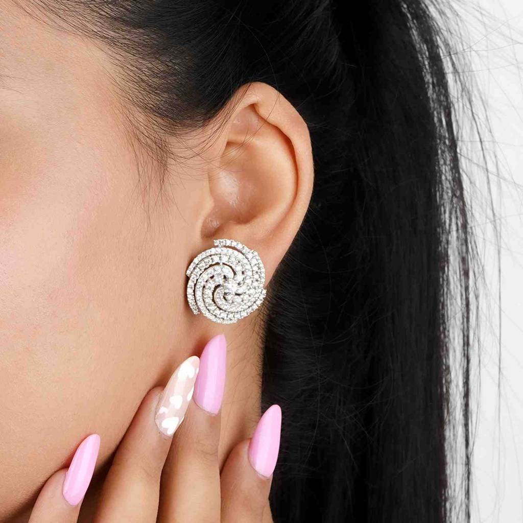 Silver Spiral Stud Earrings : ZLE-1068