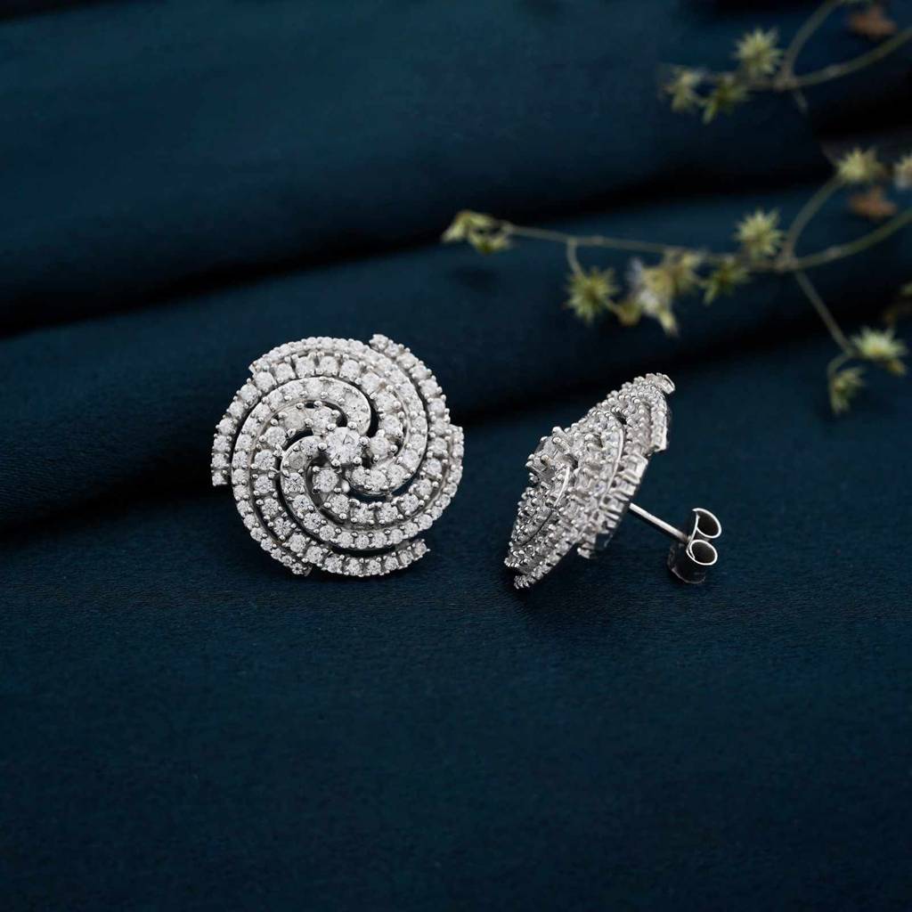 Silver Spiral Stud Earrings : ZLE-1068