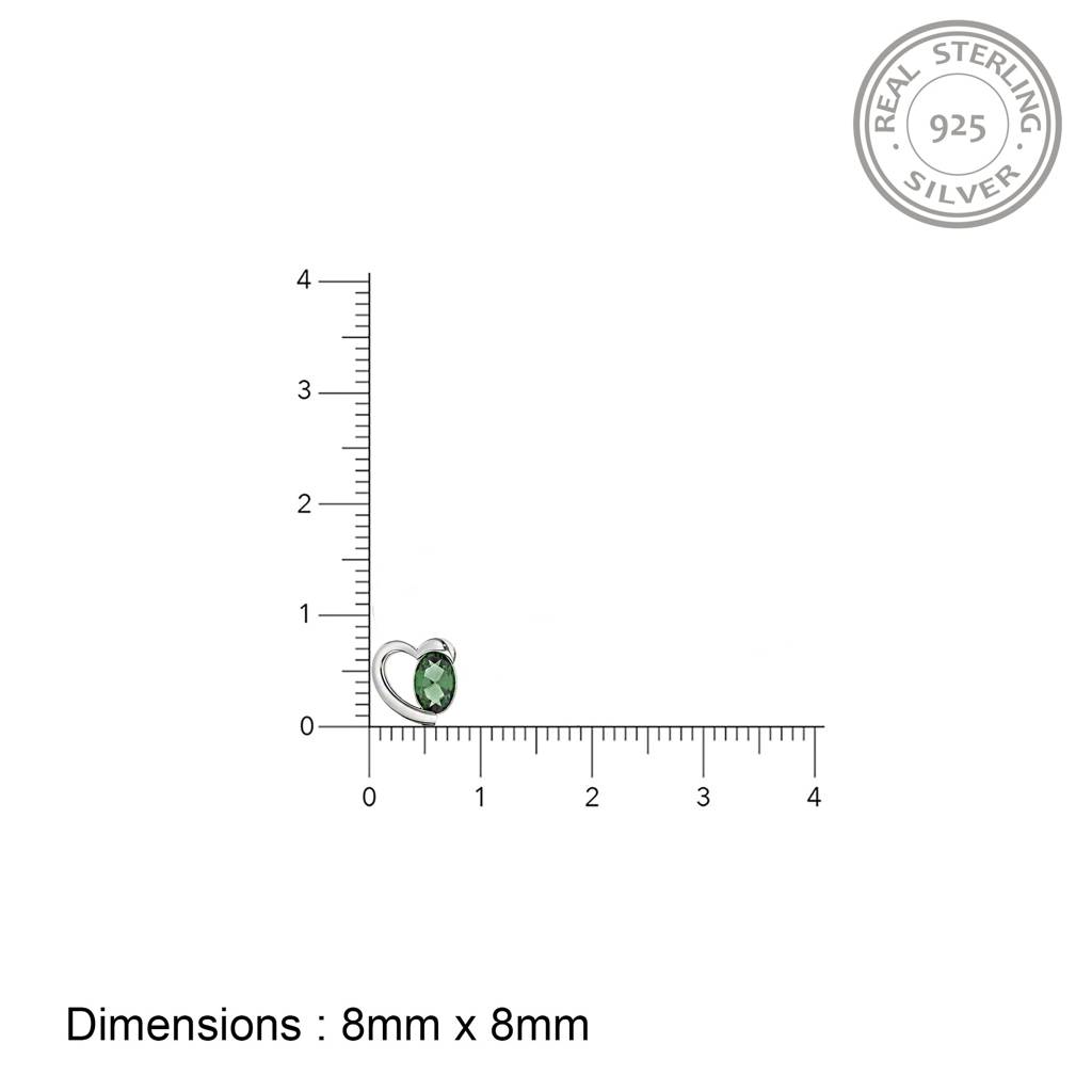 Silver Green Emerald Heart Love Stud : ZLE-1071